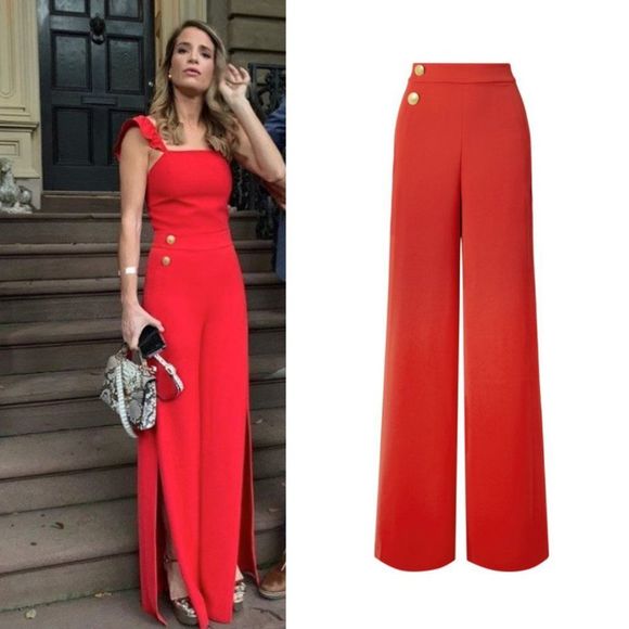 Alice + Olivia Pants - Alice + Olivia Florinda Crepe Wide Leg Red Pants with Gold Buttons - Size 2